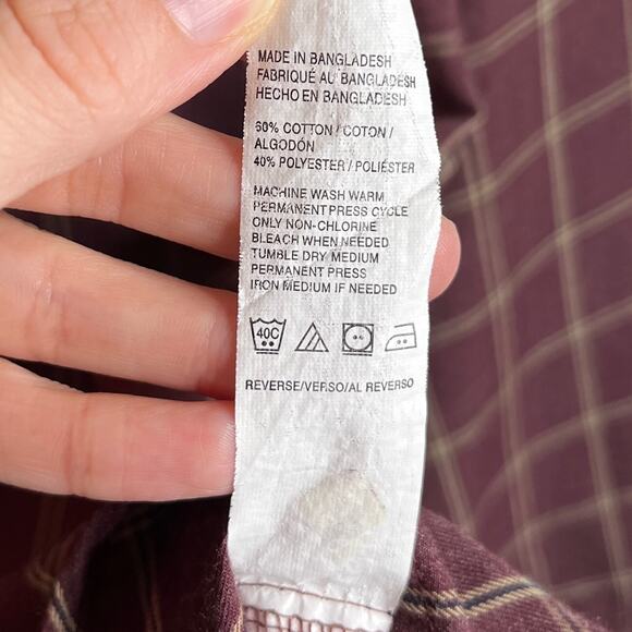 Arrow Men's Button Down Shirt S 14-14.5 Burgundy Red Check Collared Long Sleeve - Picture 8 of 8